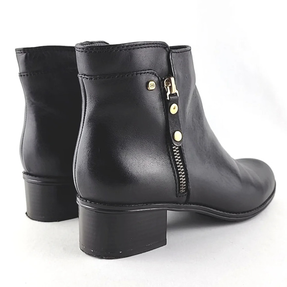 Bandolino Carrington Black Leather Ankle Boots Block Heel Gold Accents Size 6.5M - Picture 7 of 16